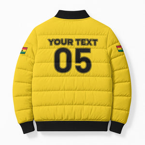 Custom Ghana Football 2026 Bomber Puffer Jacket Black Stars Never Fall Yellow Version