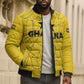 Custom Ghana Football 2026 Bomber Puffer Jacket Black Stars Never Fall Yellow Version