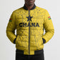 Custom Ghana Football 2026 Bomber Puffer Jacket Black Stars Never Fall Yellow Version