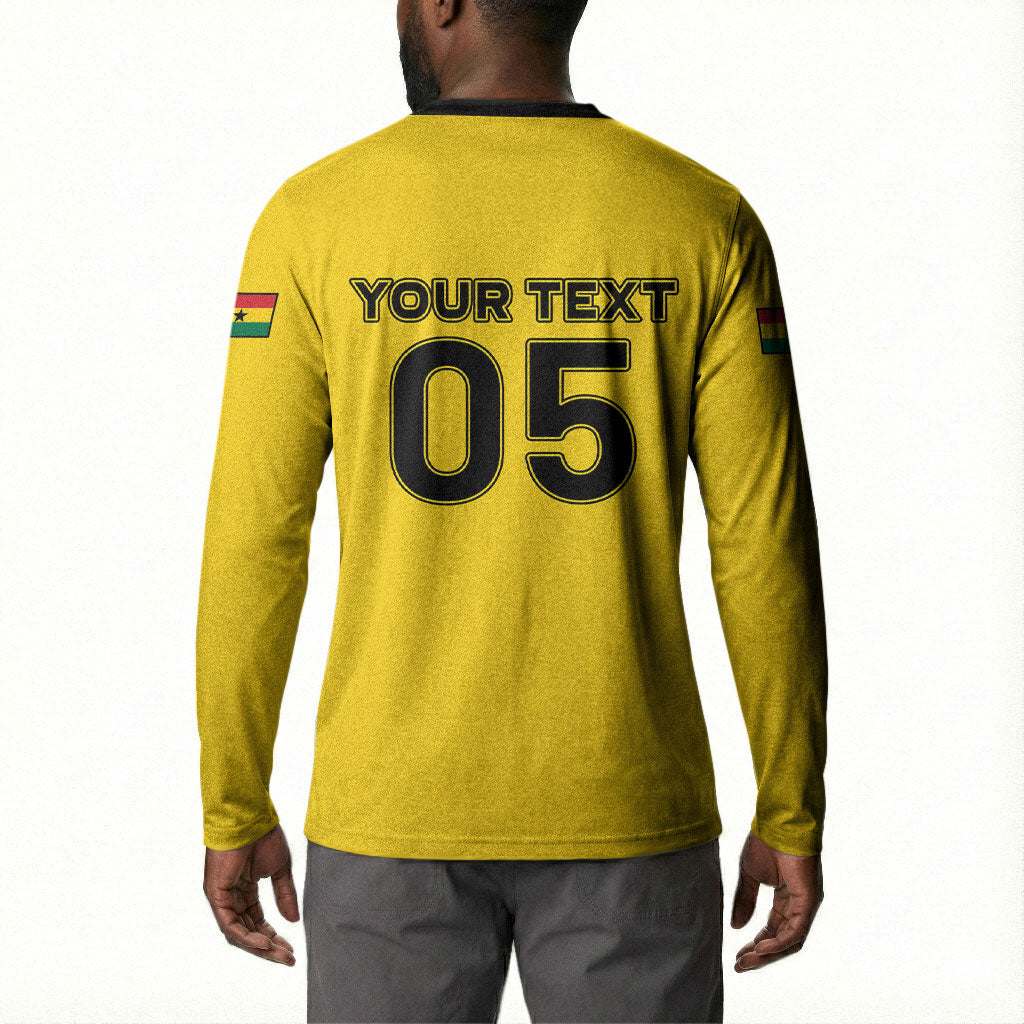 Custom Ghana Football 2026 Button Sweatshirt Black Stars Never Fall Yellow Version
