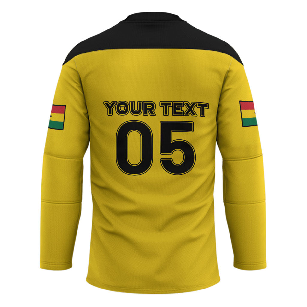 Custom Ghana Football 2026 Hockey Jersey Black Stars Never Fall Yellow Version