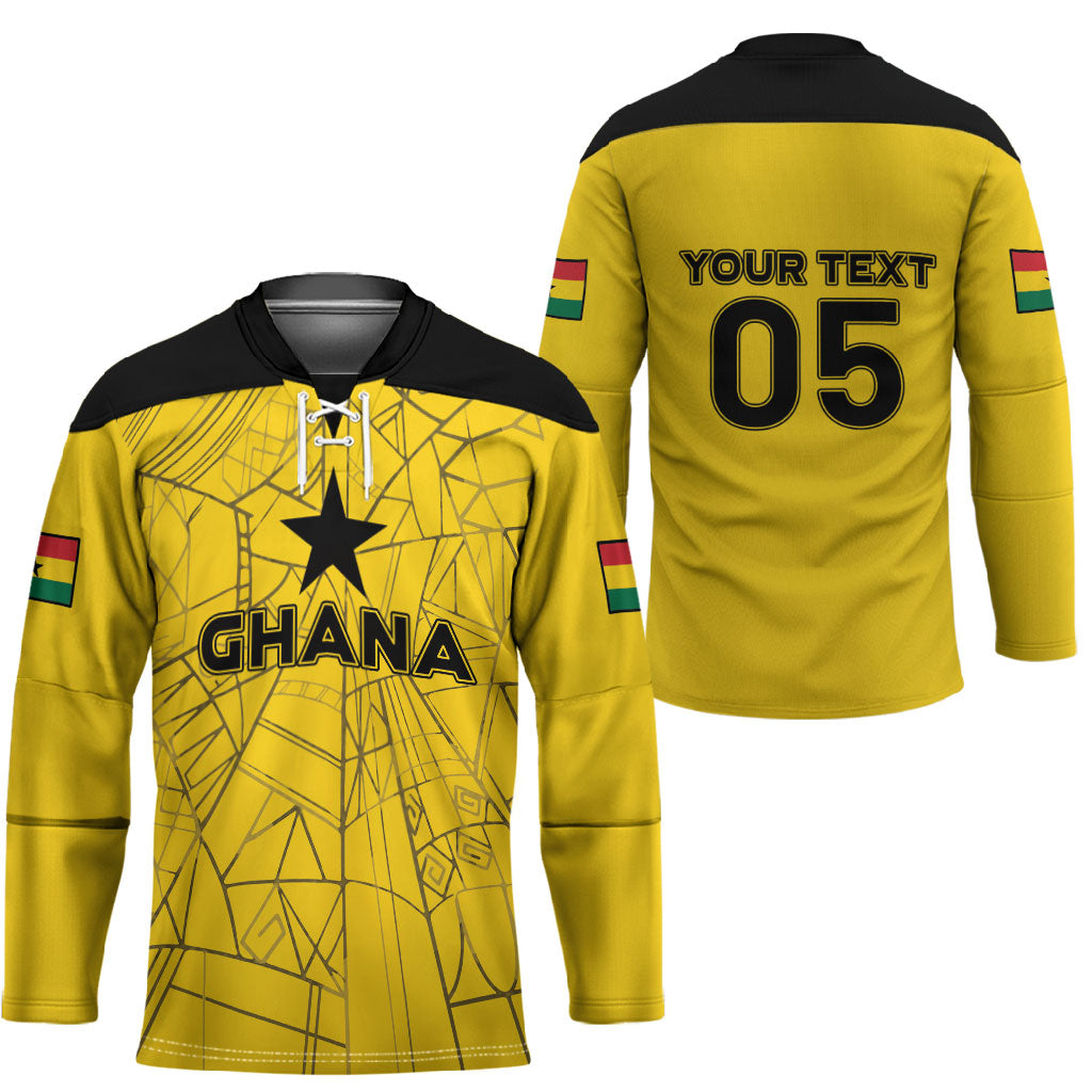Custom Ghana Football 2026 Hockey Jersey Black Stars Never Fall Yellow Version