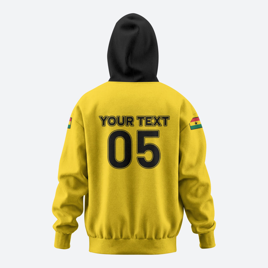 Custom Ghana Football 2026 Hoodie Black Stars Never Fall Yellow Version