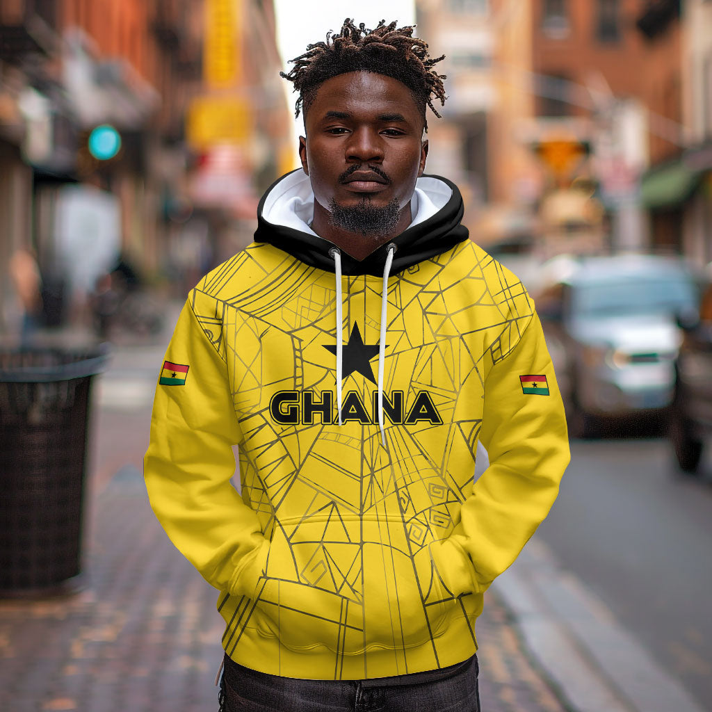 Custom Ghana Football 2026 Hoodie Black Stars Never Fall Yellow Version
