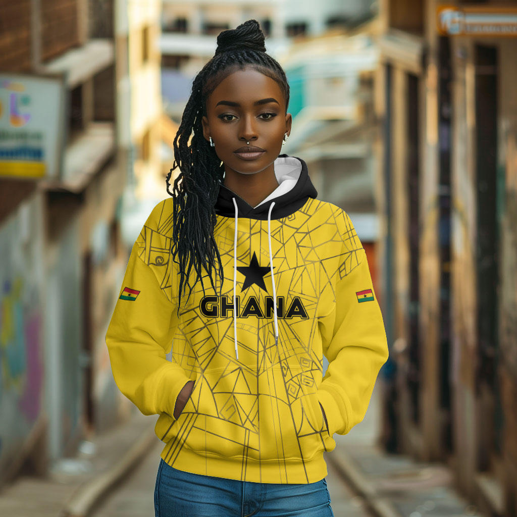 Custom Ghana Football 2026 Hoodie Black Stars Never Fall Yellow Version