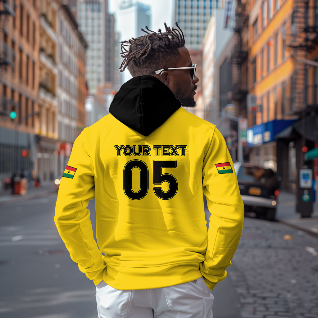 Custom Ghana Football 2026 Hoodie Black Stars Never Fall Yellow Version