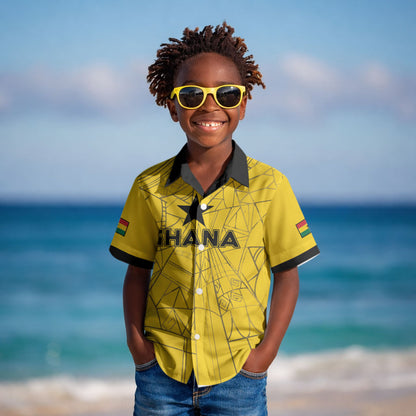 Custom Ghana Football 2026 Kid Hawaiian Shirt Black Stars Never Fall Yellow Version