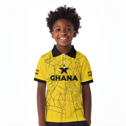 Custom Ghana Football 2026 Kid Polo Shirt Black Stars Never Fall Yellow Version