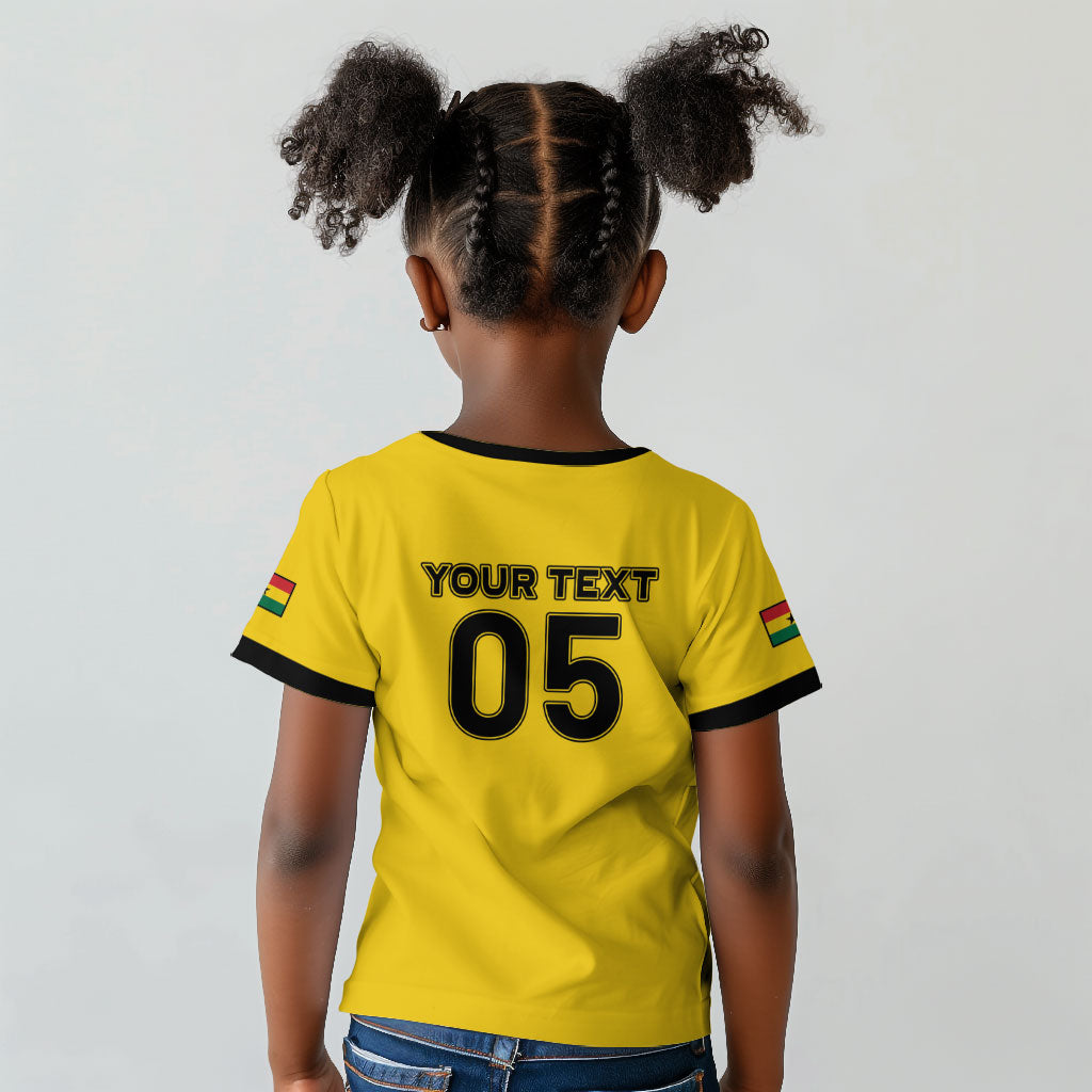 Custom Ghana Football 2026 Kid T shirt Black Stars Never Fall Yellow Version