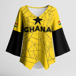 Custom Ghana Football 2026 Kimono Sleeve Blouse Black Stars Never Fall Yellow Version