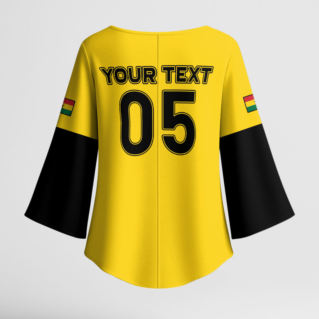 Custom Ghana Football 2026 Kimono Sleeve Blouse Black Stars Never Fall Yellow Version