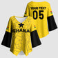 Custom Ghana Football 2026 Kimono Sleeve Blouse Black Stars Never Fall Yellow Version
