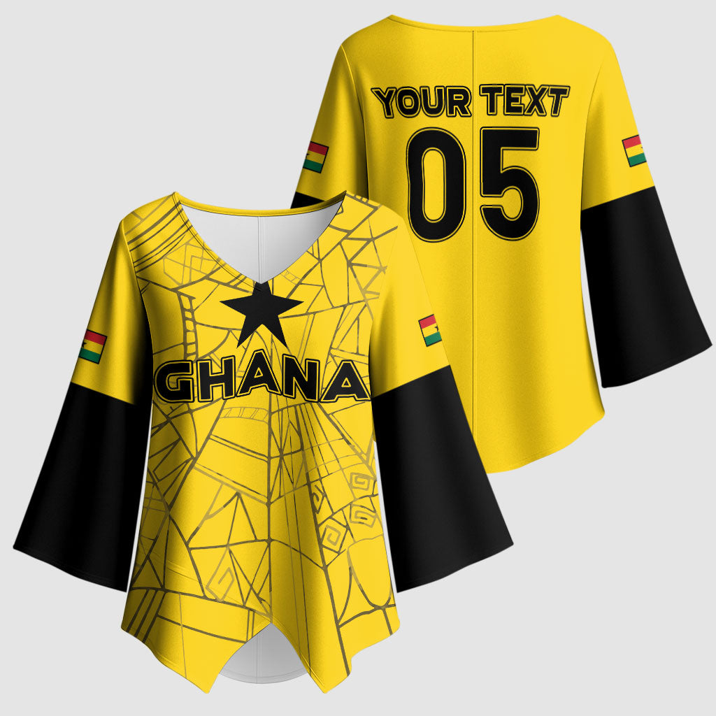Custom Ghana Football 2026 Kimono Sleeve Blouse Black Stars Never Fall Yellow Version