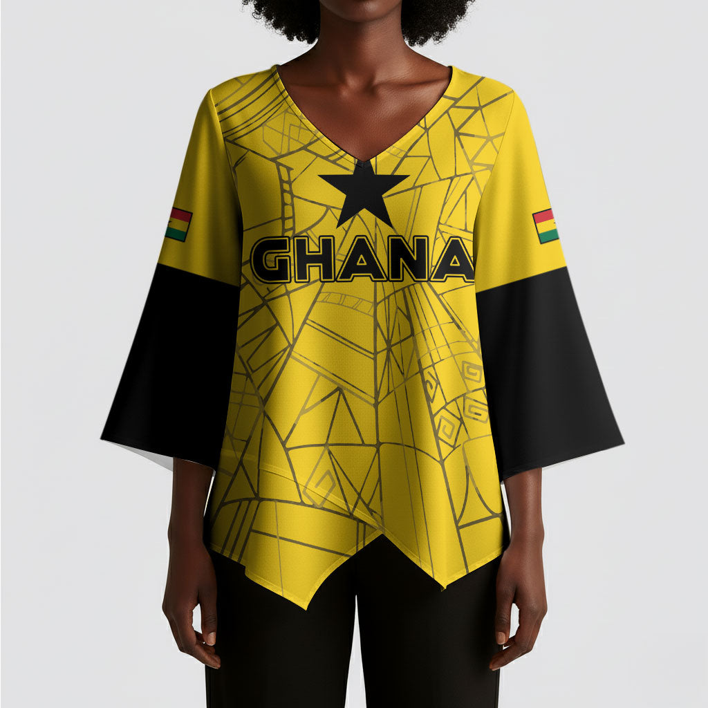 Custom Ghana Football 2026 Kimono Sleeve Blouse Black Stars Never Fall Yellow Version