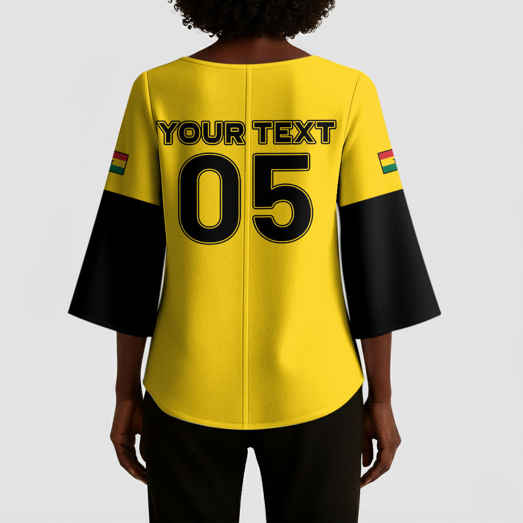 Custom Ghana Football 2026 Kimono Sleeve Blouse Black Stars Never Fall Yellow Version