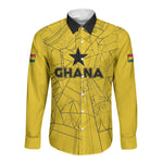 Custom Ghana Football 2026 Long Sleeve Button Shirt Black Stars Never Fall Yellow Version
