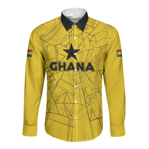 Custom Ghana Football 2026 Long Sleeve Button Shirt Black Stars Never Fall Yellow Version
