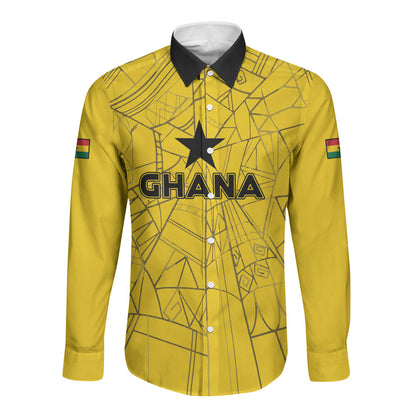 Custom Ghana Football 2026 Long Sleeve Button Shirt Black Stars Never Fall Yellow Version