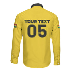 Custom Ghana Football 2026 Long Sleeve Button Shirt Black Stars Never Fall Yellow Version