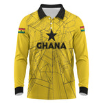 Custom Ghana Football 2026 Long Sleeve Polo Shirt Black Stars Never Fall Yellow Version