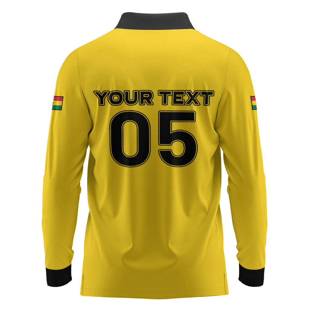 Custom Ghana Football 2026 Long Sleeve Polo Shirt Black Stars Never Fall Yellow Version