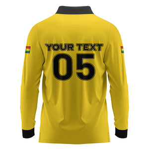 Custom Ghana Football 2026 Long Sleeve Polo Shirt Black Stars Never Fall Yellow Version