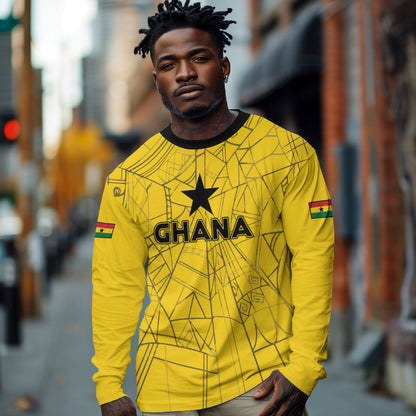 Custom Ghana Football 2026 Long Sleeve Shirt Black Stars Never Fall Yellow Version