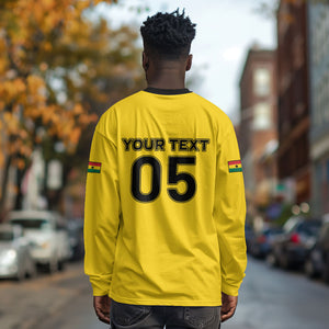 Custom Ghana Football 2026 Long Sleeve Shirt Black Stars Never Fall Yellow Version