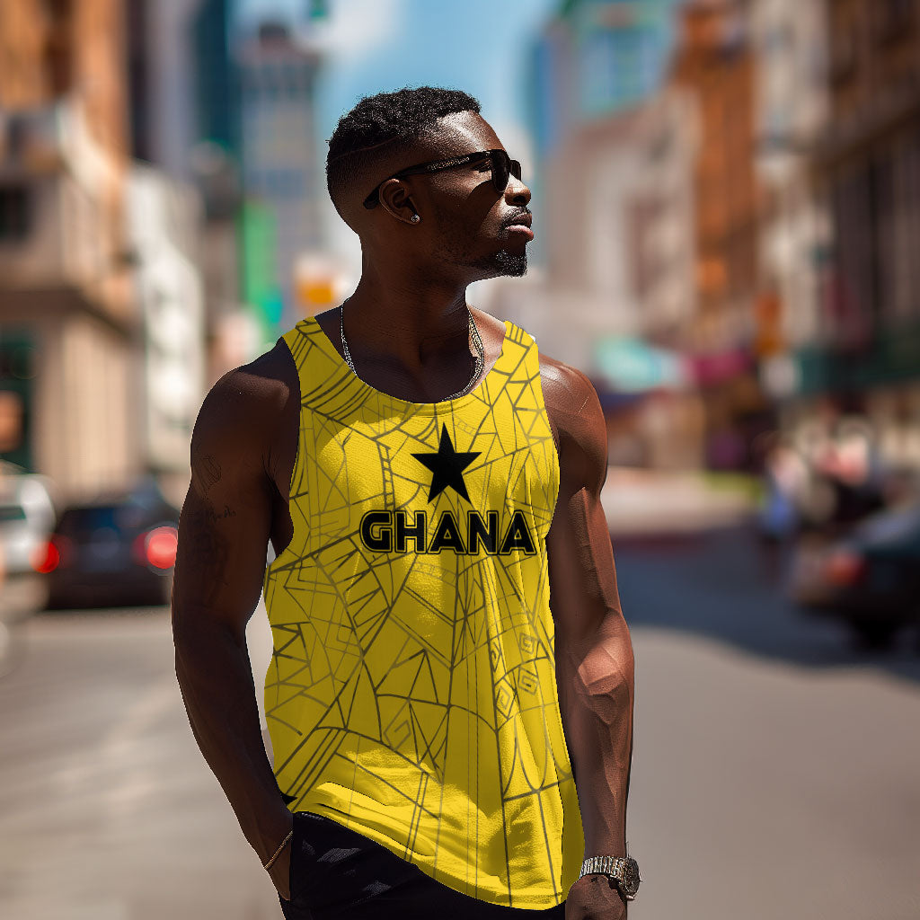 Custom Ghana Football 2026 Men Tank Top Black Stars Never Fall Yellow Version