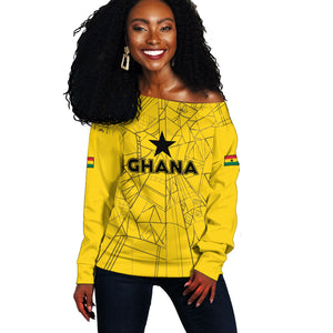 Custom Ghana Football 2026 Off Shoulder Sweater Black Stars Never Fall Yellow Version