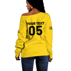 Custom Ghana Football 2026 Off Shoulder Sweater Black Stars Never Fall Yellow Version