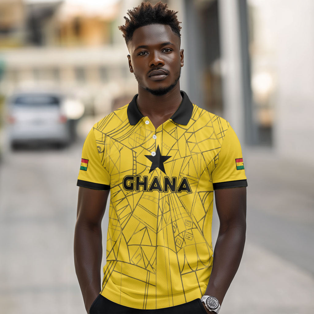 Custom Ghana Football 2026 Polo Shirt Black Stars Never Fall Yellow Version