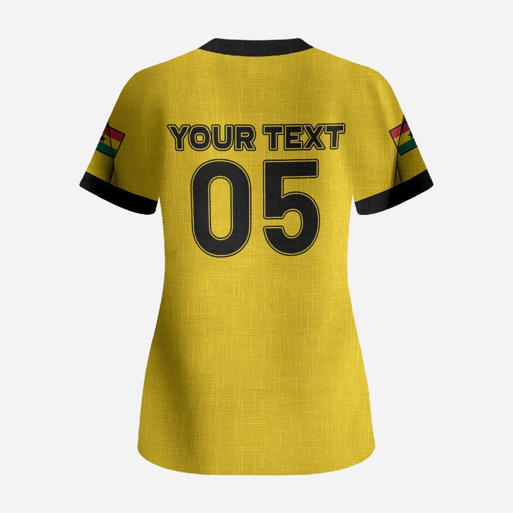 Custom Ghana Football 2026 Scrub Top Black Stars Never Fall Yellow Version