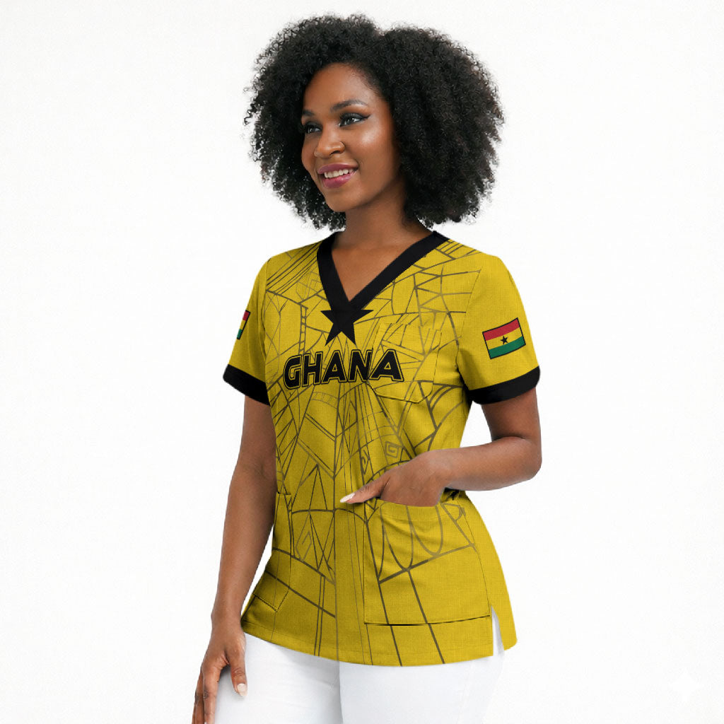 Custom Ghana Football 2026 Scrub Top Black Stars Never Fall Yellow Version