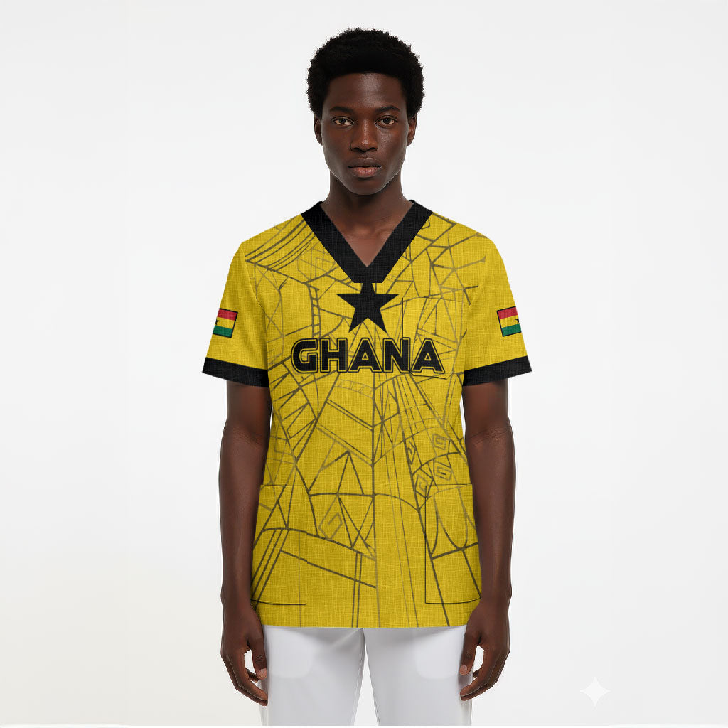 Custom Ghana Football 2026 Scrub Top Black Stars Never Fall Yellow Version