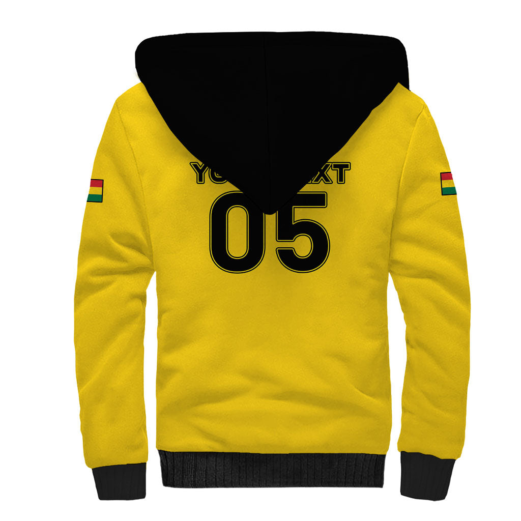 Custom Ghana Football 2026 Sherpa Hoodie Black Stars Never Fall Yellow Version
