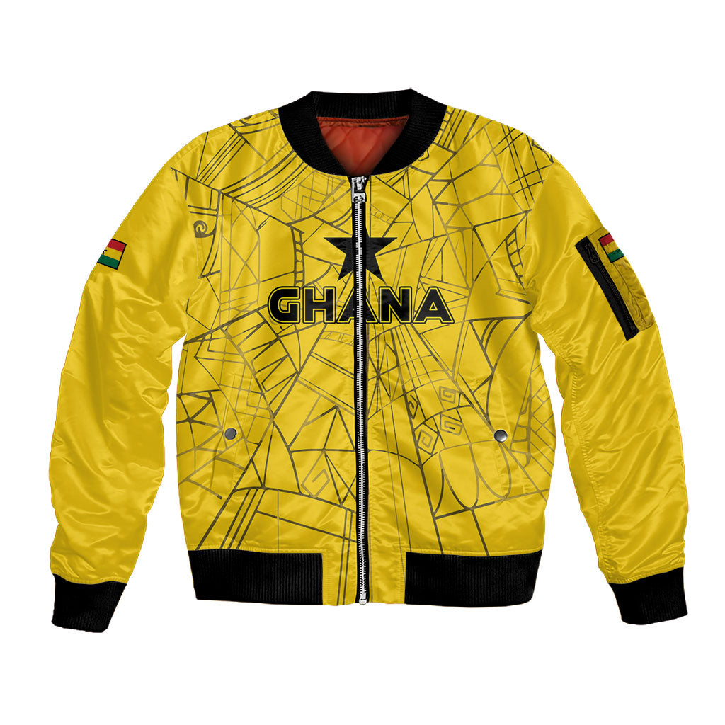 Custom Ghana Football 2026 Sleeve Zip Bomber Jacket Black Stars Never Fall Yellow Version