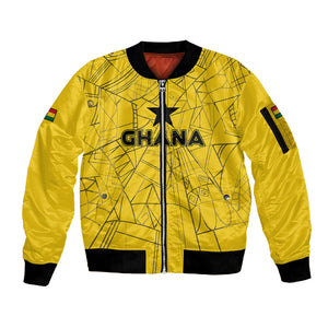 Custom Ghana Football 2026 Sleeve Zip Bomber Jacket Black Stars Never Fall Yellow Version