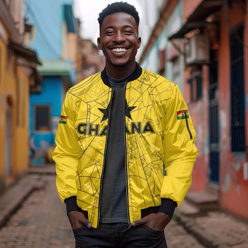 Custom Ghana Football 2026 Sleeve Zip Bomber Jacket Black Stars Never Fall Yellow Version