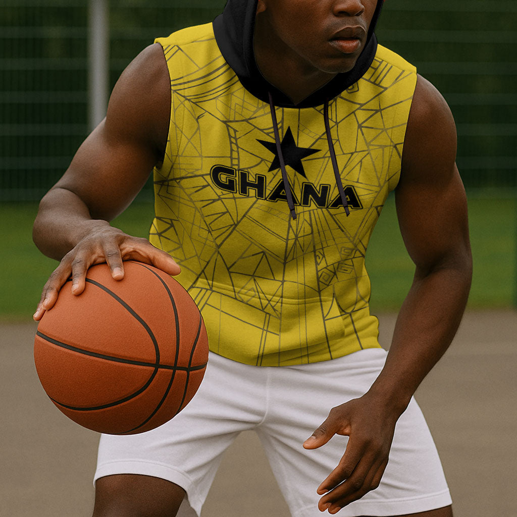Custom Ghana Football 2026 Sleeveless Hoodie Black Stars Never Fall Yellow Version