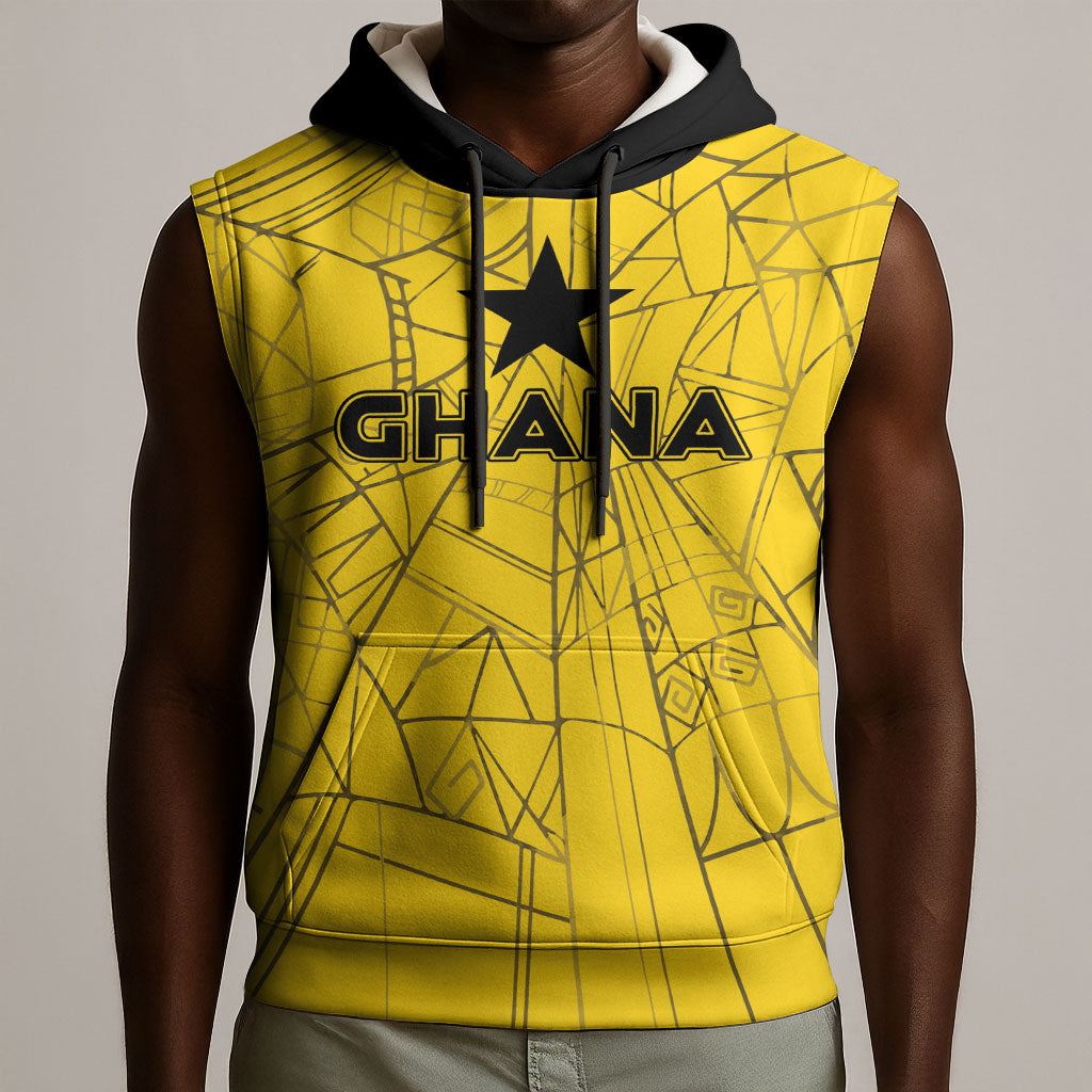 Custom Ghana Football 2026 Sleeveless Hoodie Black Stars Never Fall Yellow Version