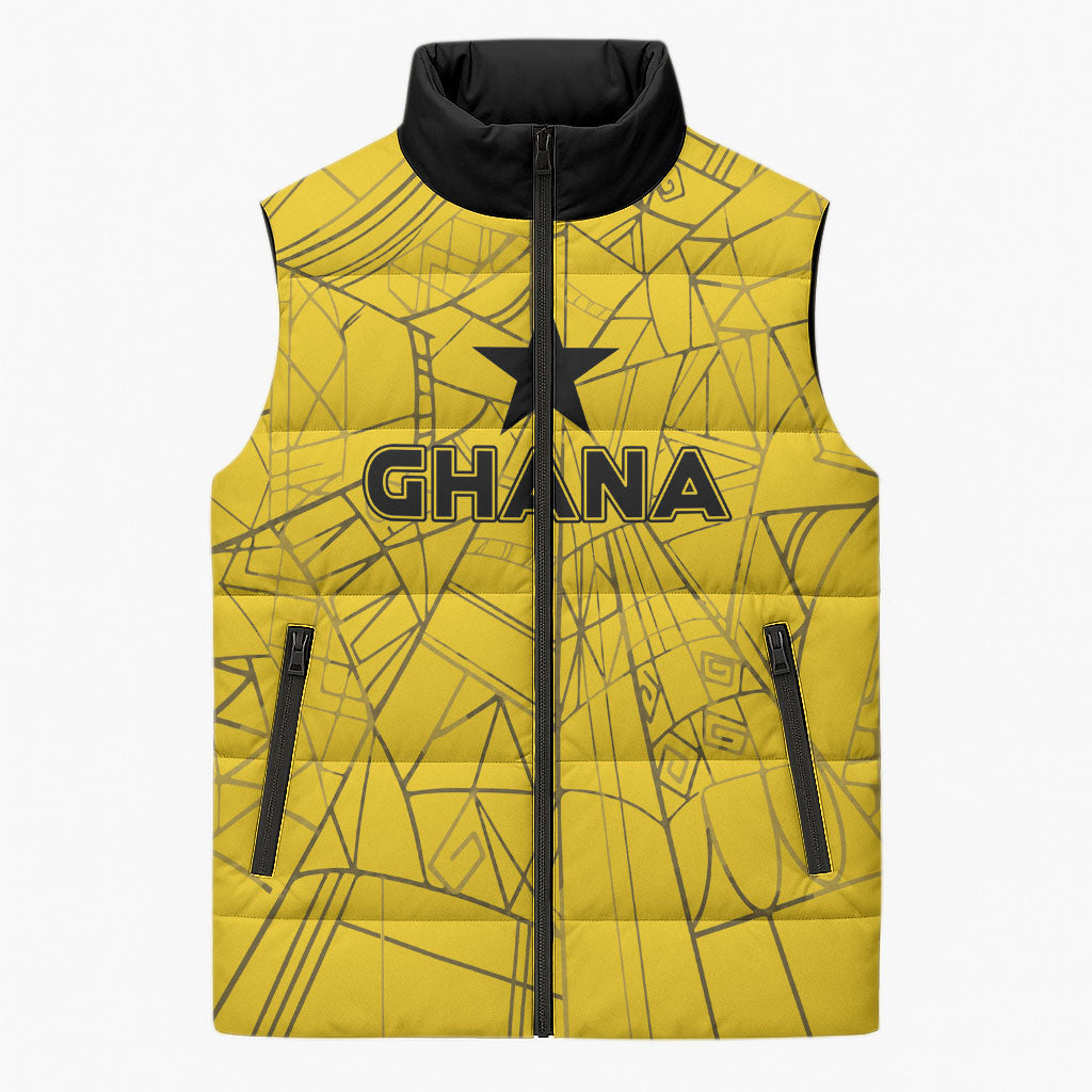 Custom Ghana Football 2026 Sleeveless Puffer Jacket Black Stars Never Fall Yellow Version