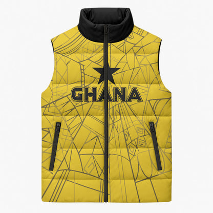 Custom Ghana Football 2026 Sleeveless Puffer Jacket Black Stars Never Fall Yellow Version