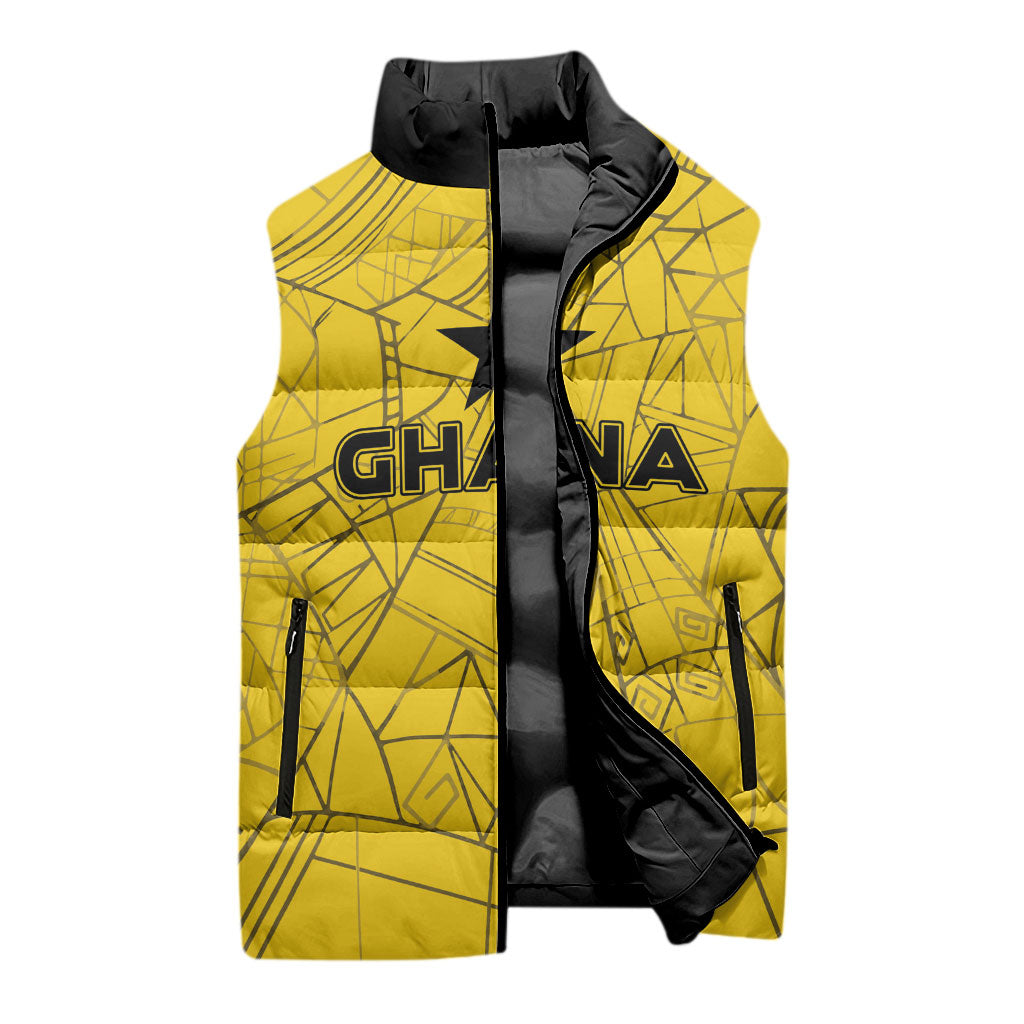 Custom Ghana Football 2026 Sleeveless Puffer Jacket Black Stars Never Fall Yellow Version