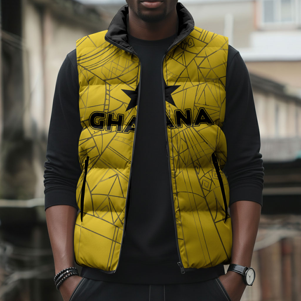 Custom Ghana Football 2026 Sleeveless Puffer Jacket Black Stars Never Fall Yellow Version