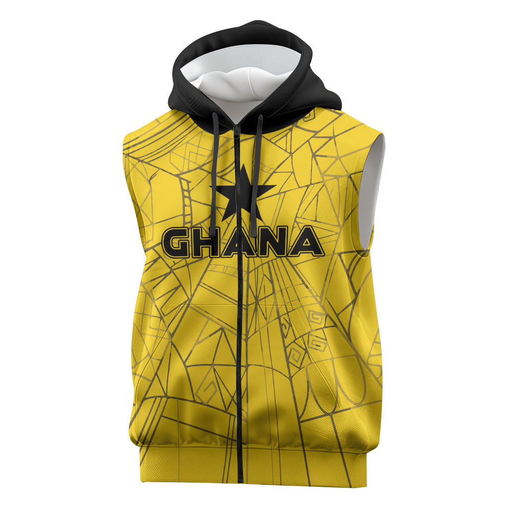 Custom Ghana Football 2026 Sleeveless Zip Hoodie Black Stars Never Fall Yellow Version