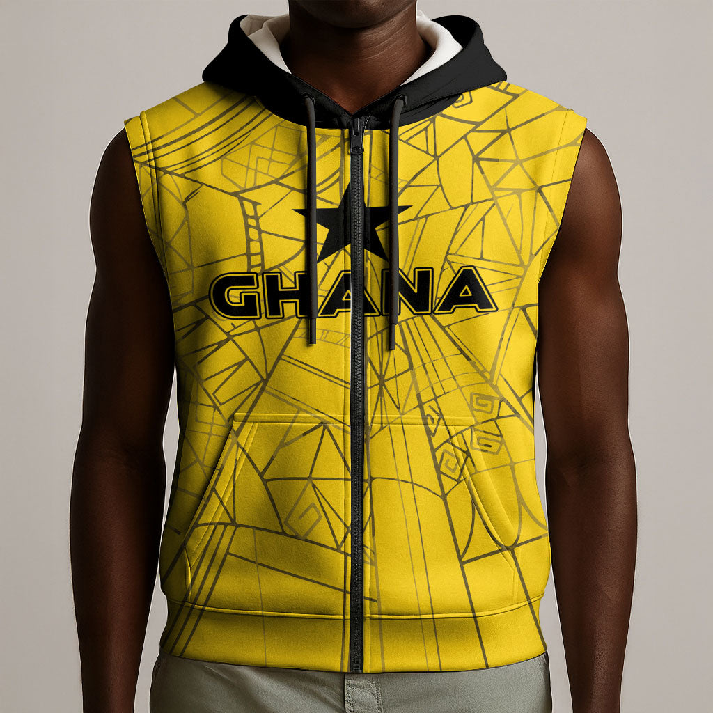 Custom Ghana Football 2026 Sleeveless Zip Hoodie Black Stars Never Fall Yellow Version