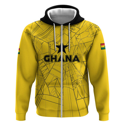 Custom Ghana Football 2026 Zip Hoodie Black Stars Never Fall Yellow Version