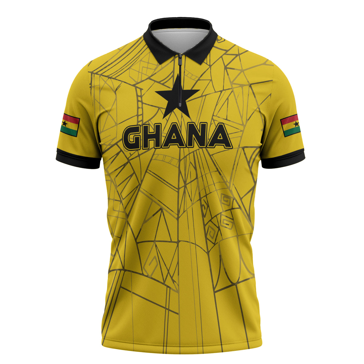 Custom Ghana Football 2026 Zipper Polo Shirt Black Stars Never Fall Yellow Version