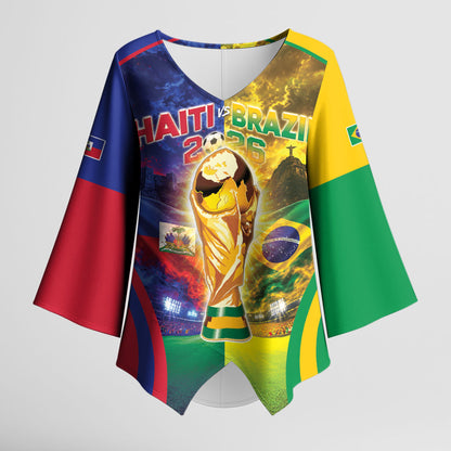 Custom Brazil Haiti 2026 World Football Kimono Sleeve Blouse Go For Glory